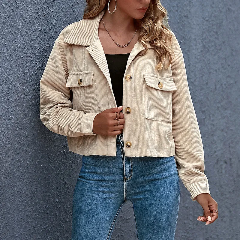 corduroy-jacke mit umschlagkragen für den frühling