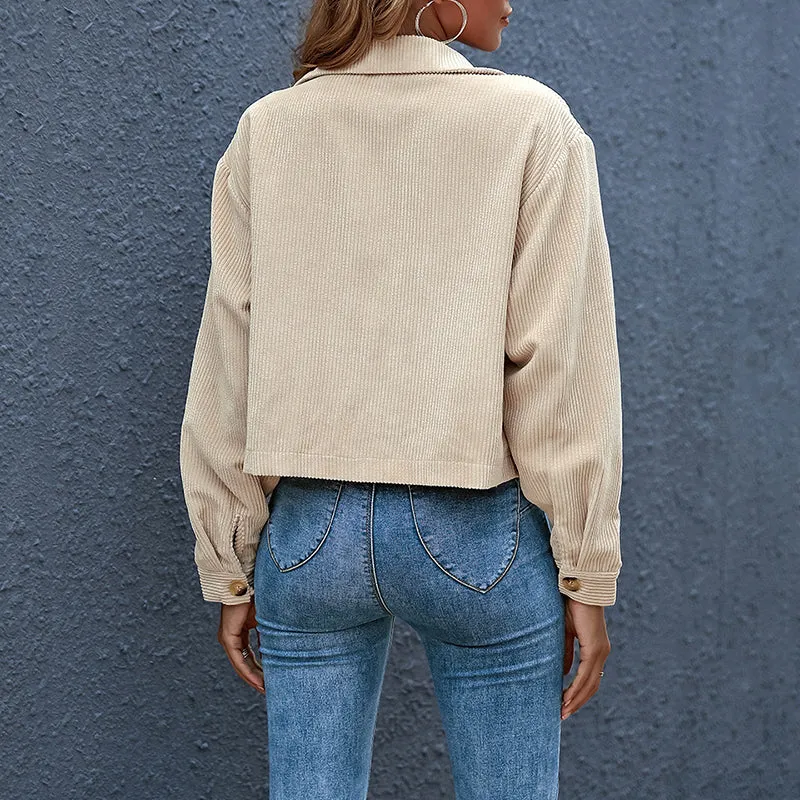 corduroy-jacke mit umschlagkragen für den frühling