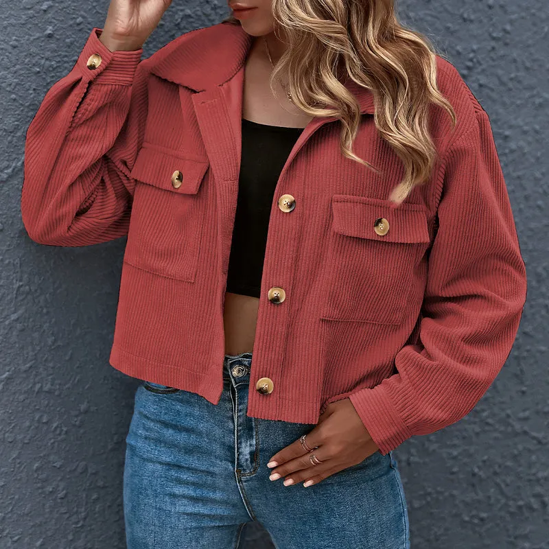 corduroy-jacke mit umschlagkragen für den frühling