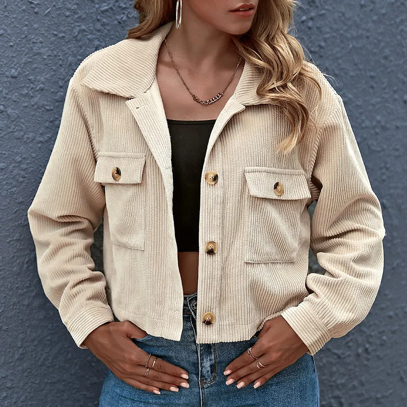 corduroy-jacke mit umschlagkragen für den frühling