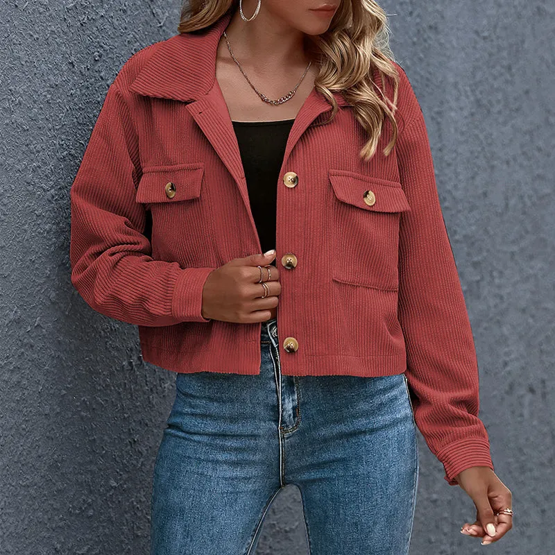 corduroy-jacke mit umschlagkragen für den frühling