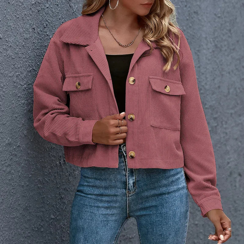 corduroy-jacke mit umschlagkragen für den frühling